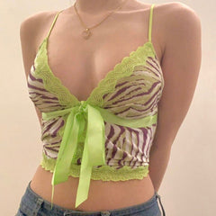 2020 E-Girl Style Spaghetti Strap V-neck with Lace Cropped Tops Y2K Summer Fashion Ribbed Solid Backless Blue Cami Streetwear