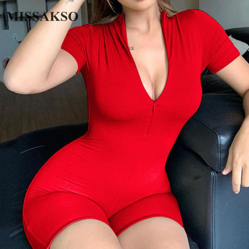 Missakso Solid Sexy Tracksuits Bandage Streetwear Short Sleeve Fashion Lady Outfits Autumn Women Skinny Playsuits