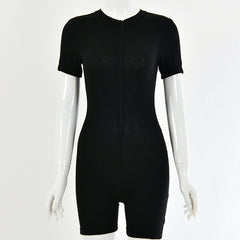 Missakso Solid Sexy Tracksuits Bandage Streetwear Short Sleeve Fashion Lady Outfits Autumn Women Skinny Playsuits