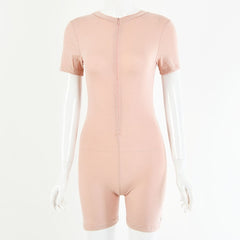 Missakso Solid Sexy Tracksuits Bandage Streetwear Short Sleeve Fashion Lady Outfits Autumn Women Skinny Playsuits