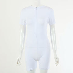 Missakso Solid Sexy Tracksuits Bandage Streetwear Short Sleeve Fashion Lady Outfits Autumn Women Skinny Playsuits