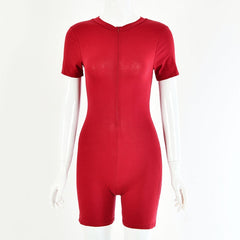 Missakso Solid Sexy Tracksuits Bandage Streetwear Short Sleeve Fashion Lady Outfits Autumn Women Skinny Playsuits